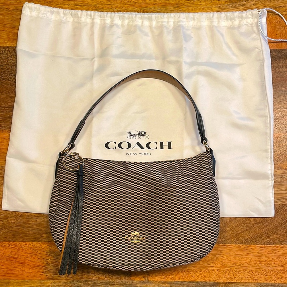 Rare, Beautiful black & tan checker Coach shoulder bag. Pocket inside w/Dust bag